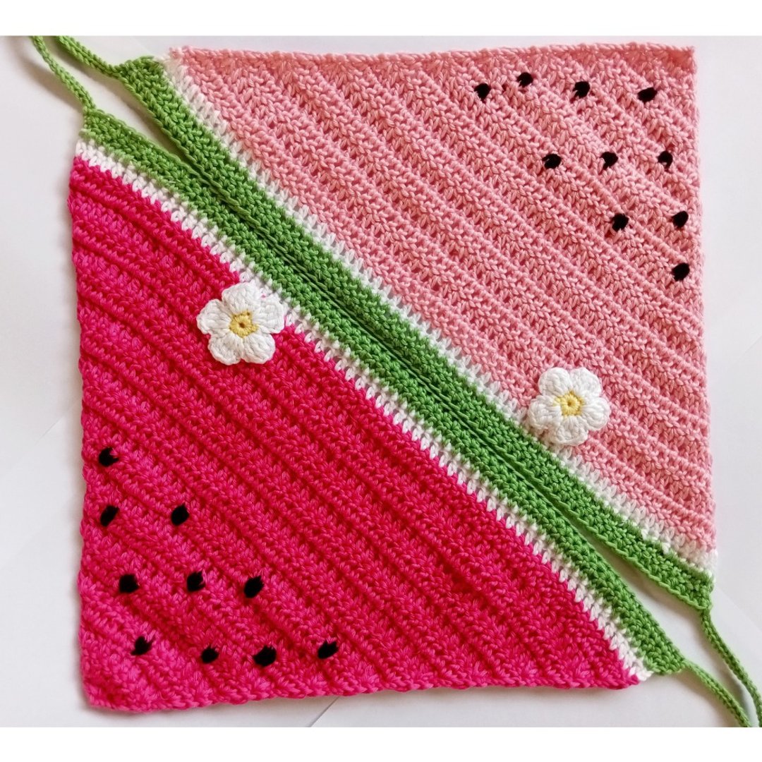Crochet Bandana Watermelon Triangle Headband Handmade - 发饰 - 压克力 粉红色