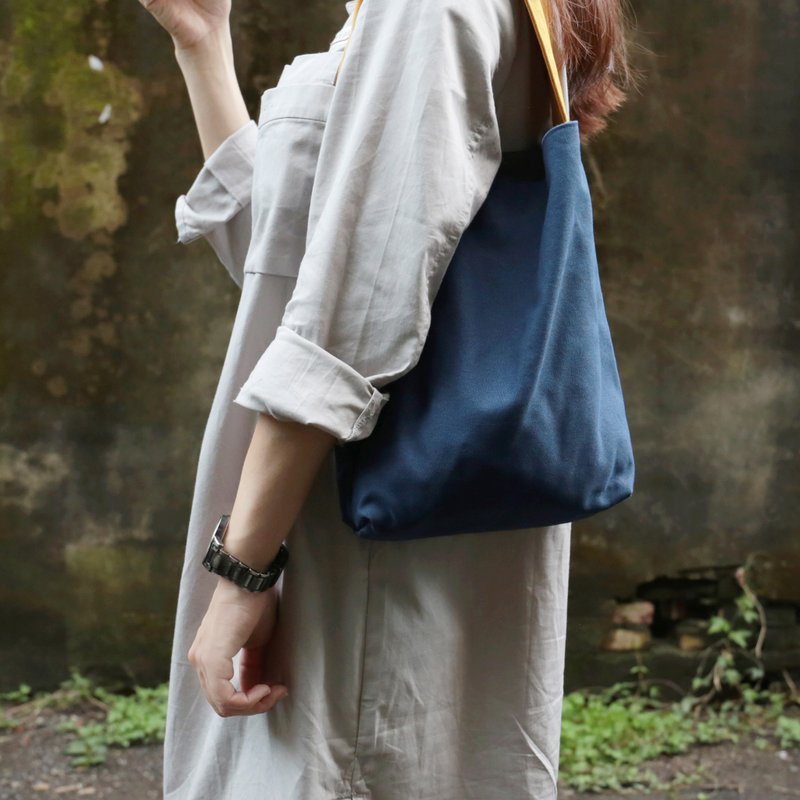 简约托特包 宽提把 环保袋 -自行搭配颜色  定制化刻字/有附内袋 - 手提包/手提袋 - 棉．麻 蓝色