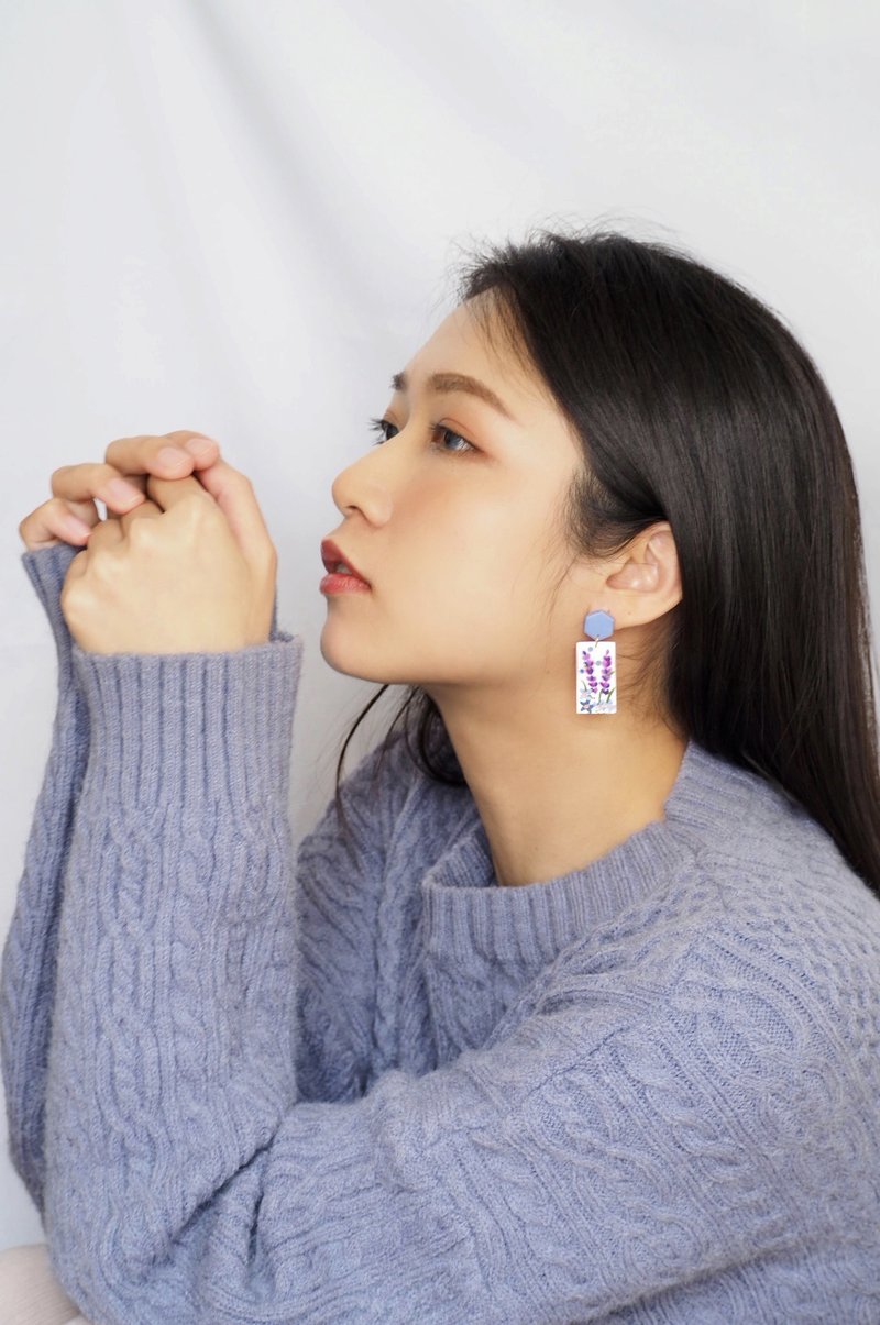 薰衣草乐园软陶耳环 - 耳环/耳夹 - 其他材质 