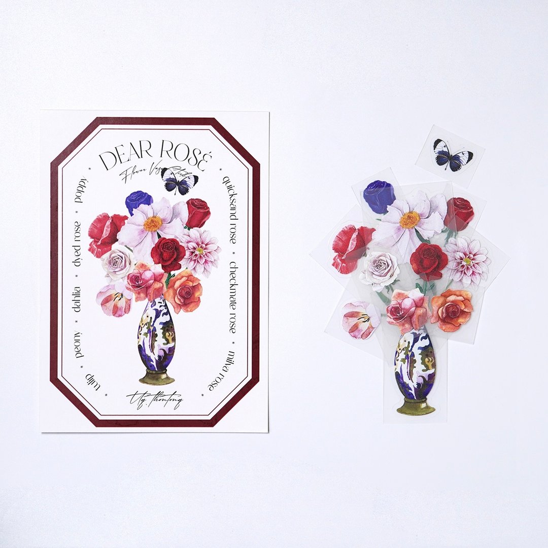 花瓶插画贴纸组：dear rose - 贴纸 - 塑料 多色
