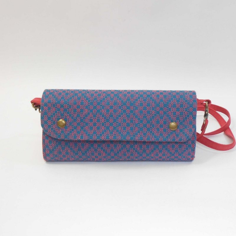 手织布 斜背磁扣长夹03 - 皮夹/钱包 - 棉．麻 蓝色