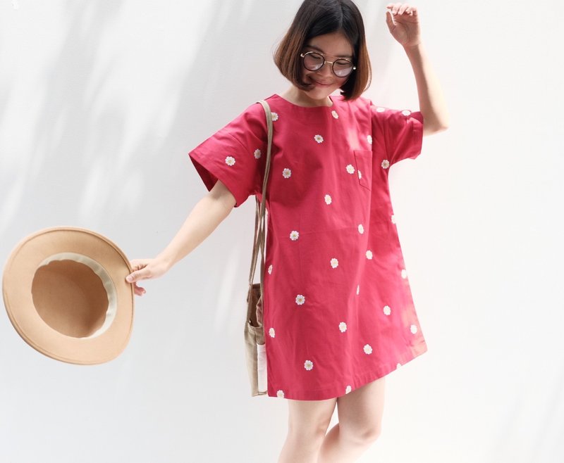 Daisy Dress : Cherry - 洋装/连衣裙 - 棉．麻 红色
