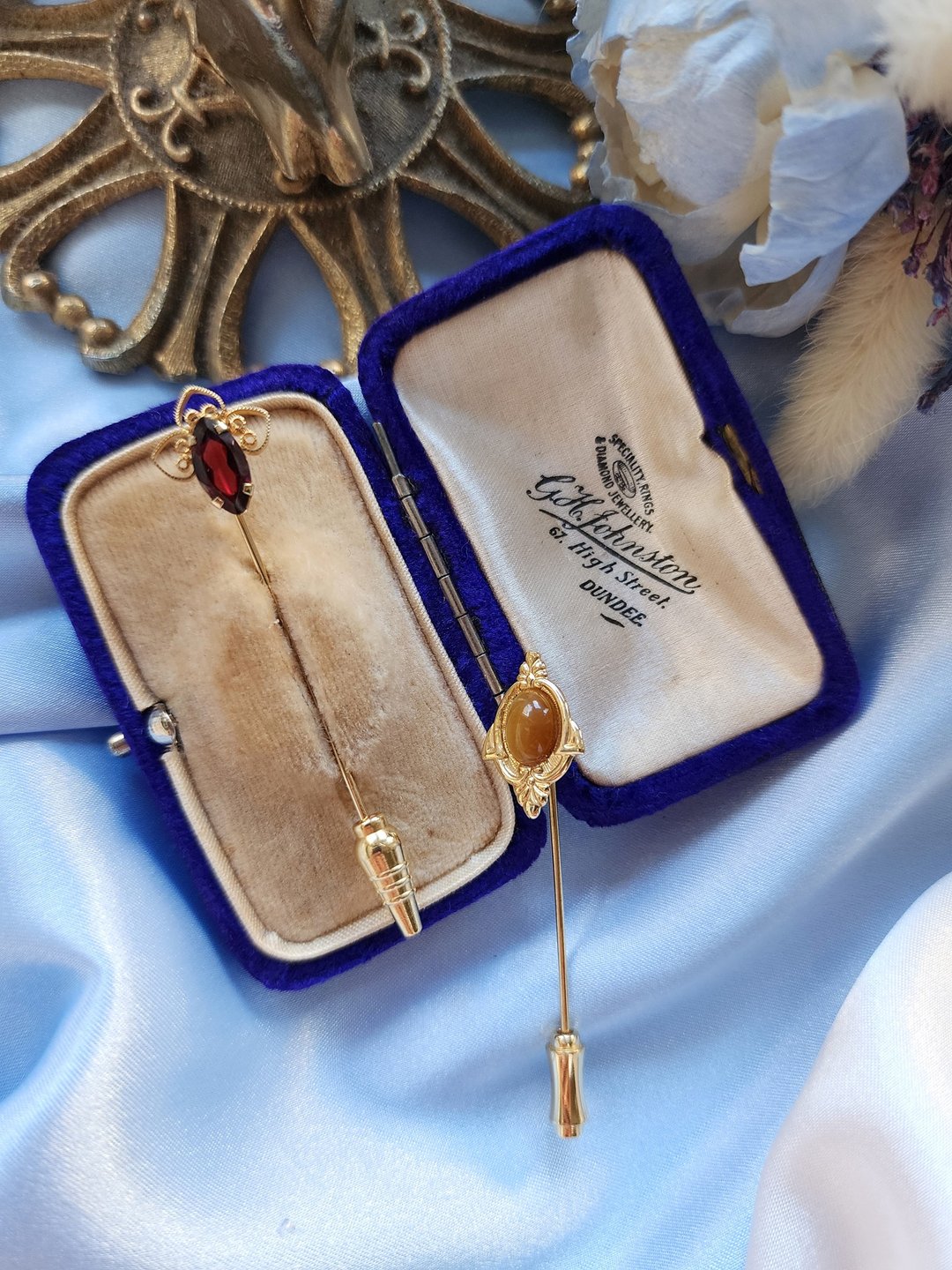 美国西洋古董饰品 /洛可可包金葡萄酒马眼莱茵艺术猫眼帽针/复古 - 其他 - 其他金属 