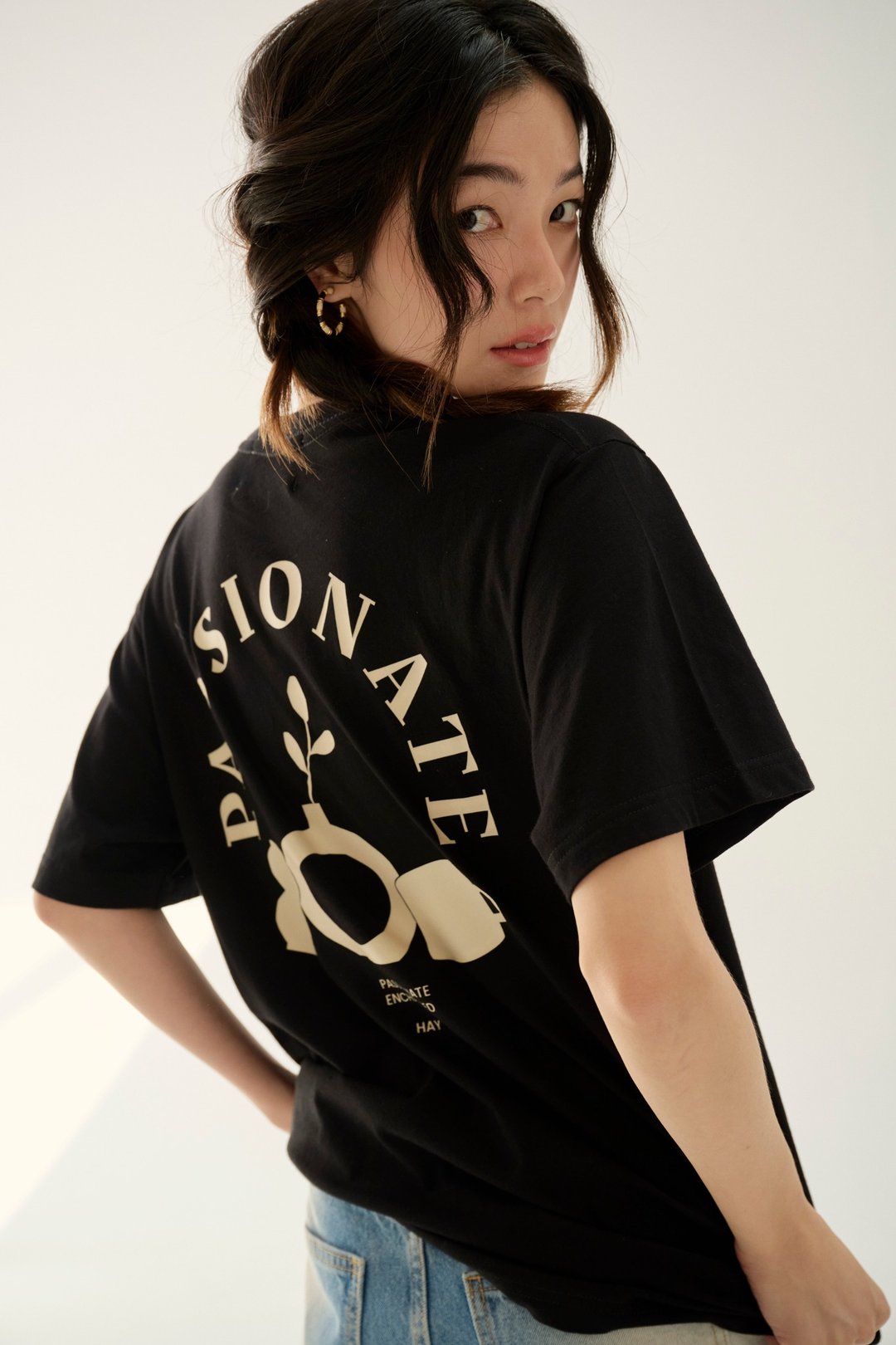 HAY T 恤 : PASSIONATE T-Shirt - Black / Cream (unisex) - 女装 T 恤 - 棉 
