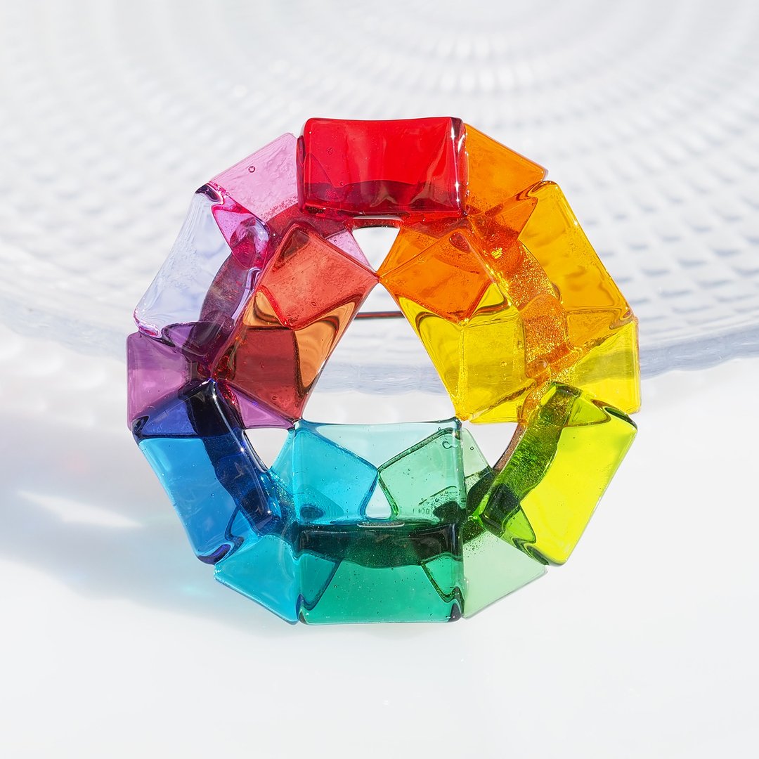 Glass kaleidoscope (Kaleidoscope [rainbow]) brooch [made-to-order] - 胸针 - 玻璃 多色