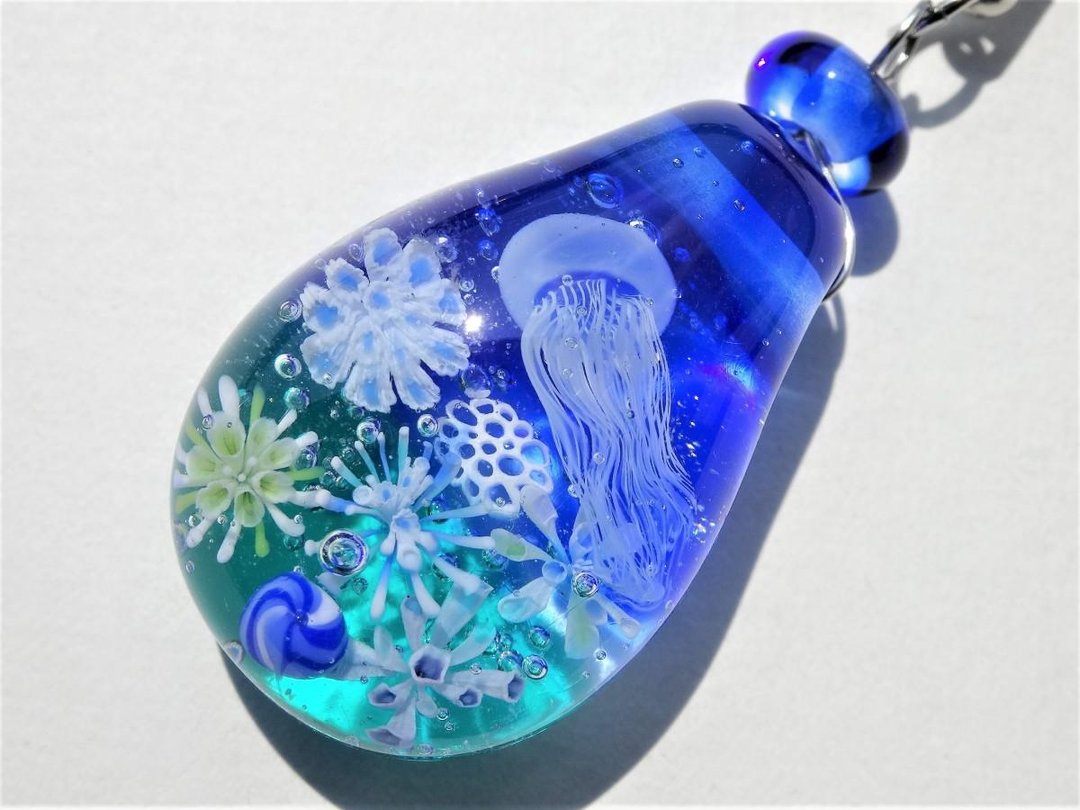 "Jellyfish" band decorative netsuke glass Tonbonball summer yukata - 其他 - 玻璃 蓝色