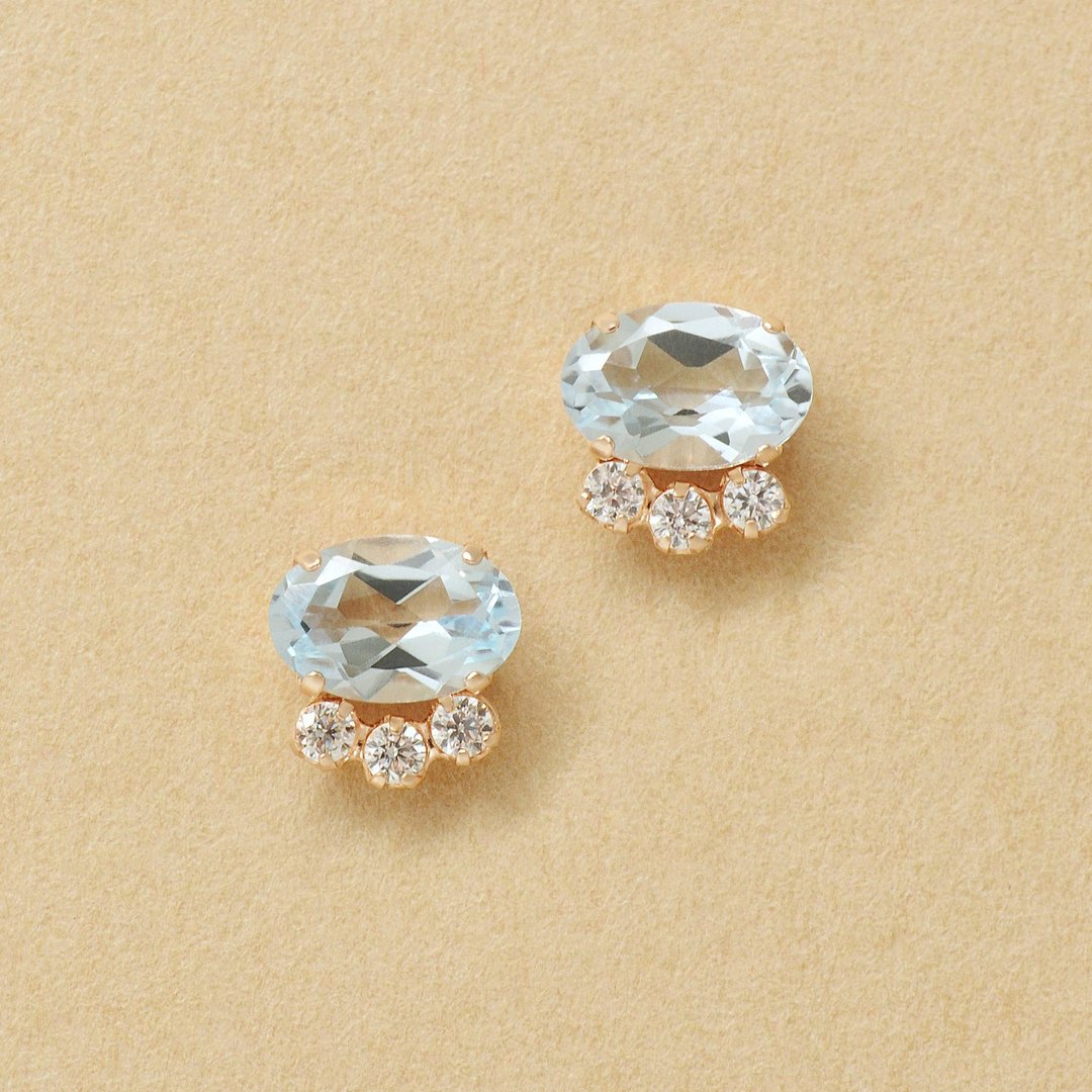 18K/10K 蓝色托帕石椭圆形耳环 (玫瑰金) - 耳环/耳夹 - 贵金属 