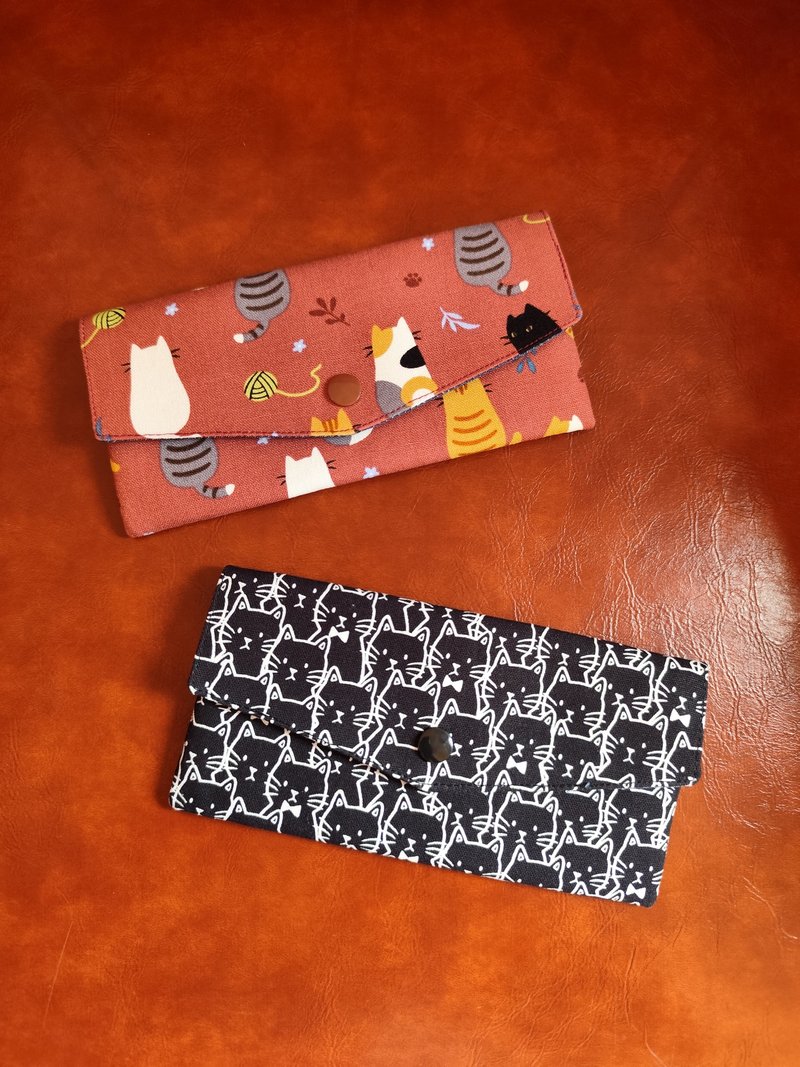 双层红包袋/存折袋/手机袋/钱包/深红背影猫/黑色满满猫 - 皮夹/钱包 - 棉．麻 黑色