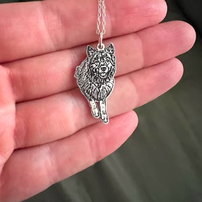 客制化毛小孩 纯银项链 宠物画像复刻 纪念 猫狗似颜绘 礼物 雕刻 - 项链 - 纯银 