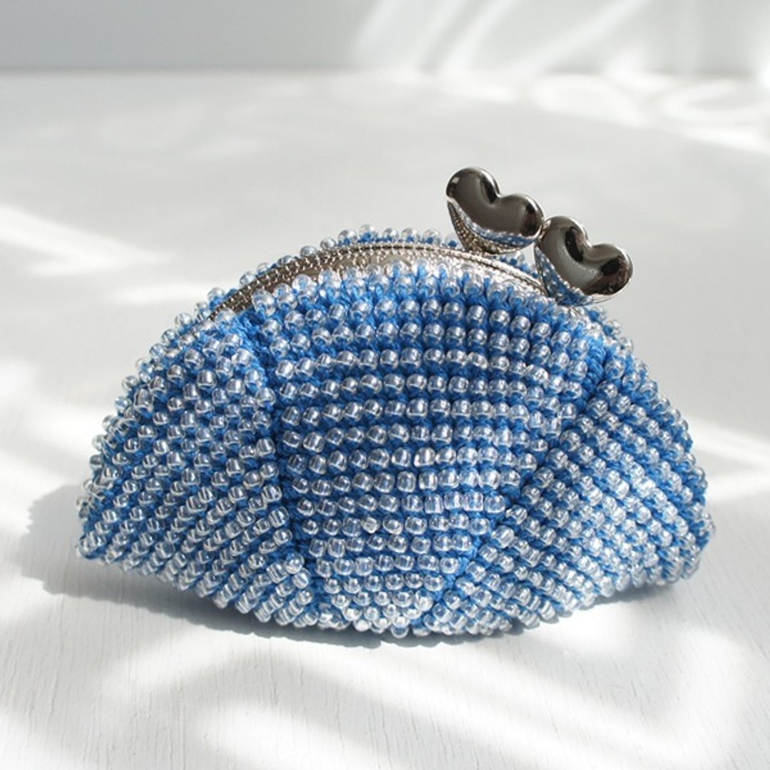 Ba-ba handmade ☆ beads crochet coinpurse (No.598) - 皮夹/钱包 - 其他材质 蓝色