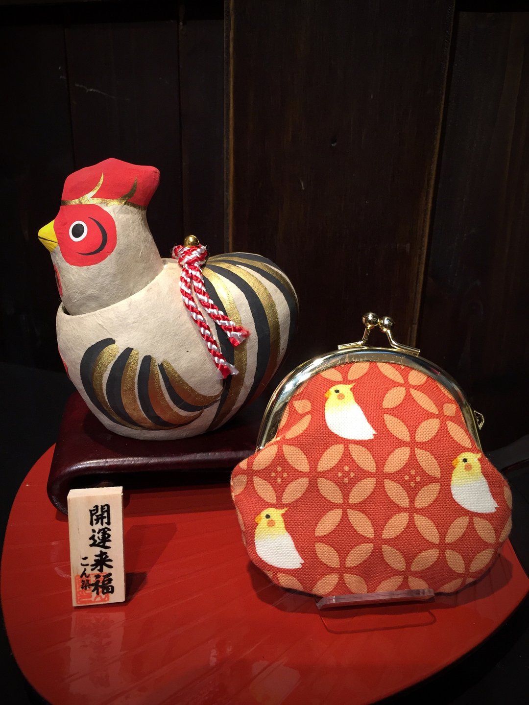 开运鸟小口金包 - 零钱包 - 棉 红色