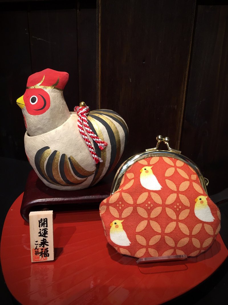 开运鸟小口金包 - 零钱包 - 棉．麻 红色