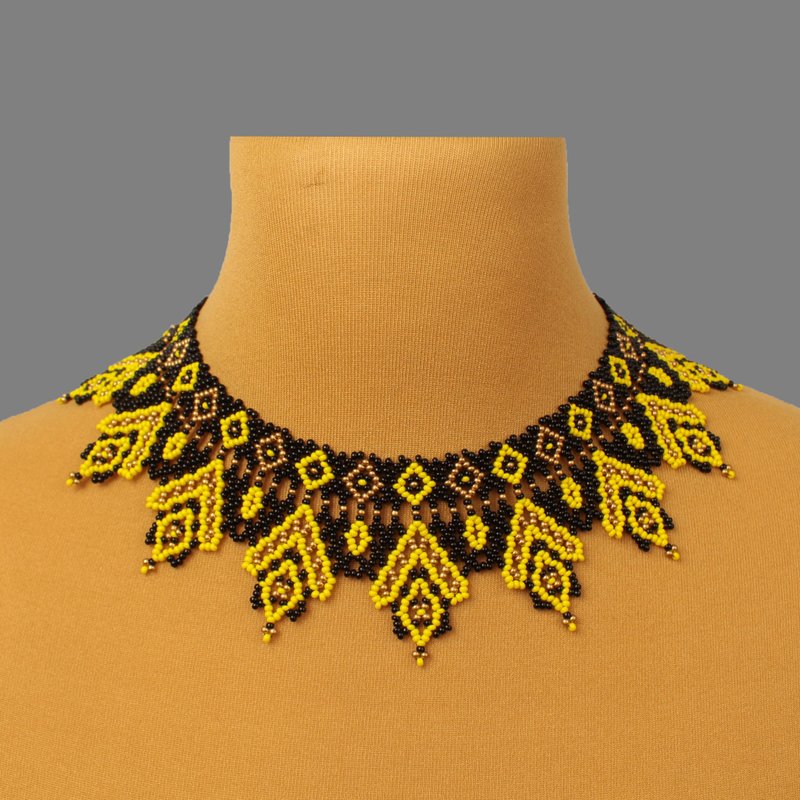 Black and yellow bead necklace for mom - 项链 - 玻璃 黄色