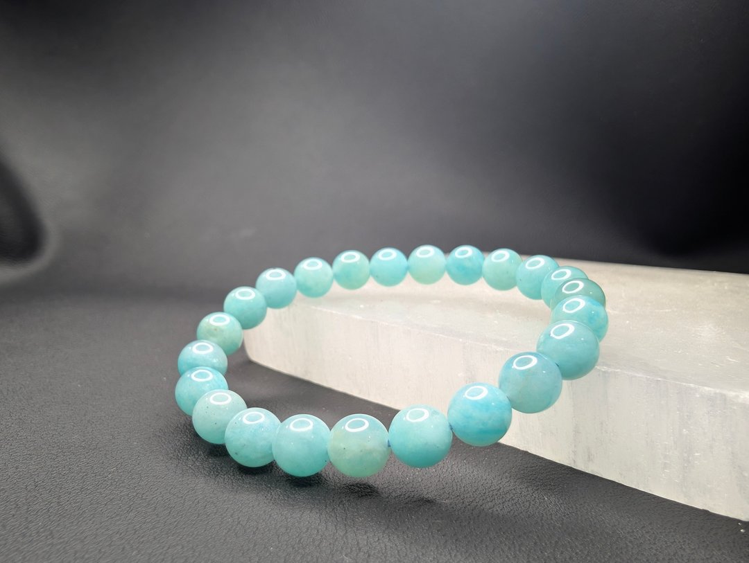 天河石 Amazonite 手串 手链 天然水晶  8mm - 手链/手环 - 玉石 蓝色
