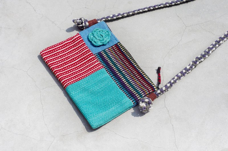 限量一件 天然手织布拼接斜背包 / 背包 / 肩背包 / 小包 / 旅行包 - 绿色草地几何拼布设计 - 侧背包/斜挎包 - 棉．麻 多色