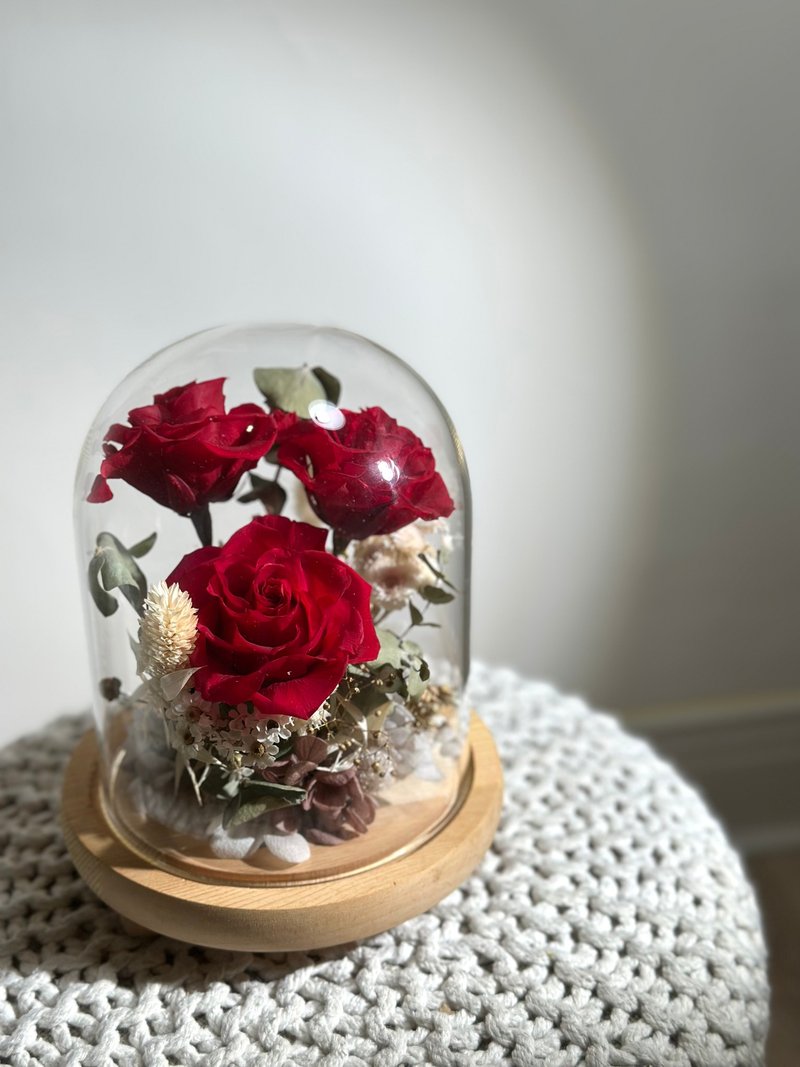 经典红玫瑰永生花玻璃罩 情人花礼 - 干燥花/捧花 - 植物．花 