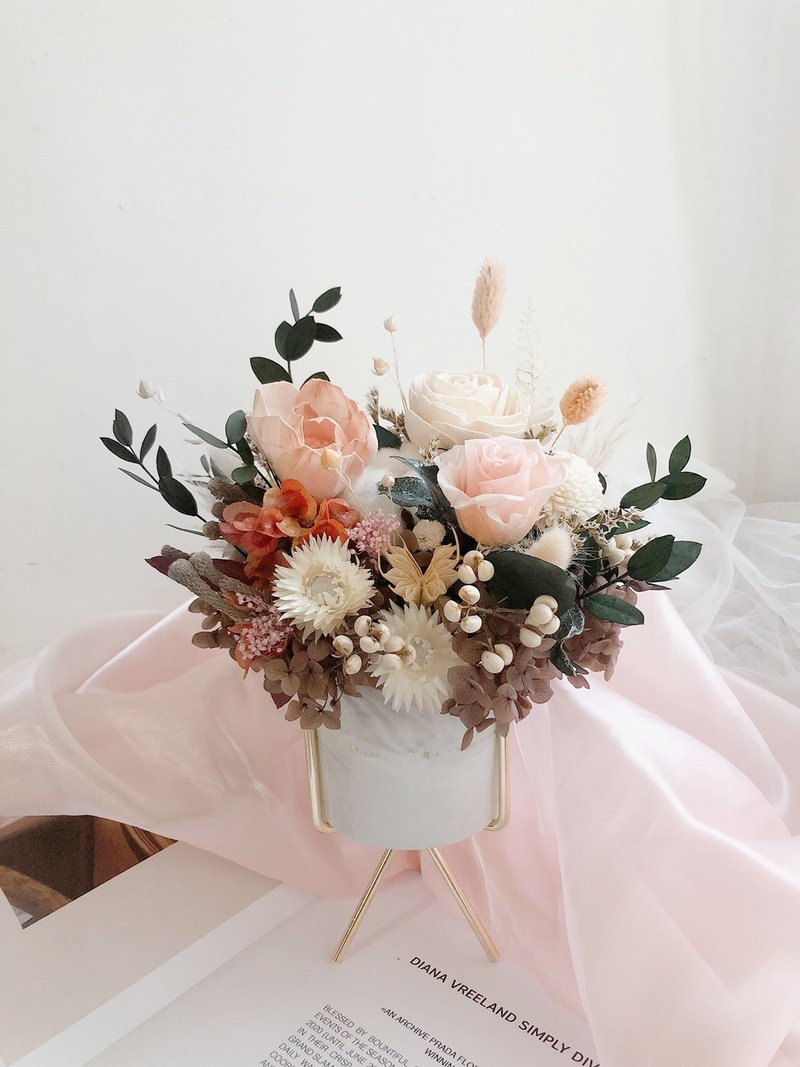 永生盆花 大地色系永生花 大理石纹 开幕盆花 祝贺花礼 生日礼物 - 干燥花/捧花 - 植物．花 卡其色