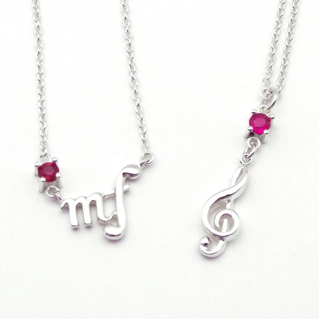 Birthstone for July / Musical symbols Pendant - 项链 - 纯银 透明