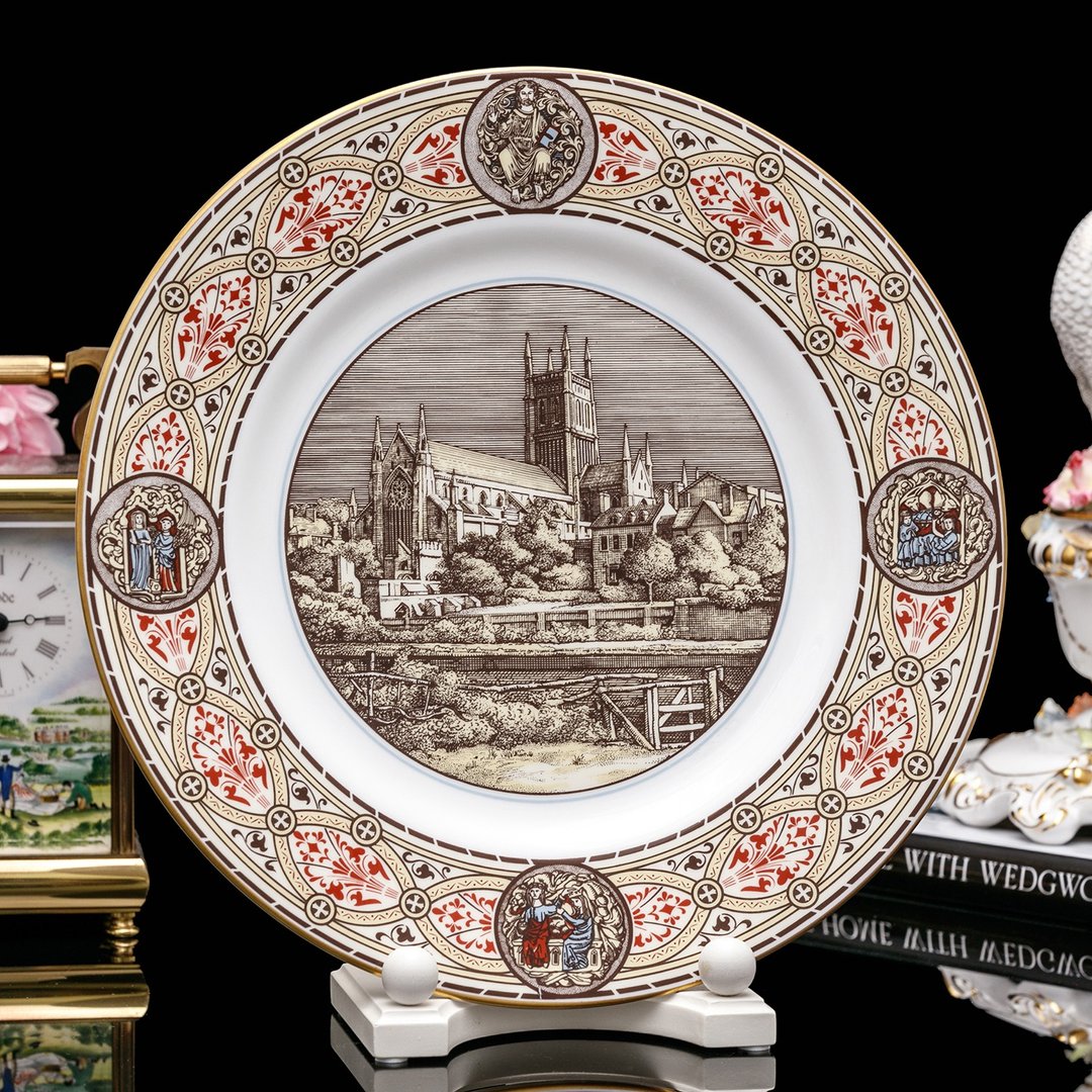 英国制 Royal Worcester 1989伍斯特大教堂纪念骨瓷盘 宗教装饰盘 - 墙贴/壁贴 - 瓷 