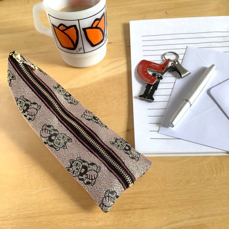 ペンケース【招き猫】畳縁製　テトラ型　縁起物　猫　ピンク - 铅笔盒/笔袋 - 其他材质 粉红色