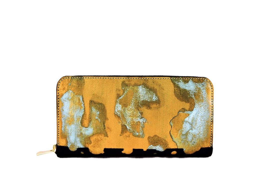 RUST GOLD Zip Around Wallet - 皮夹/钱包 - 真皮 金色