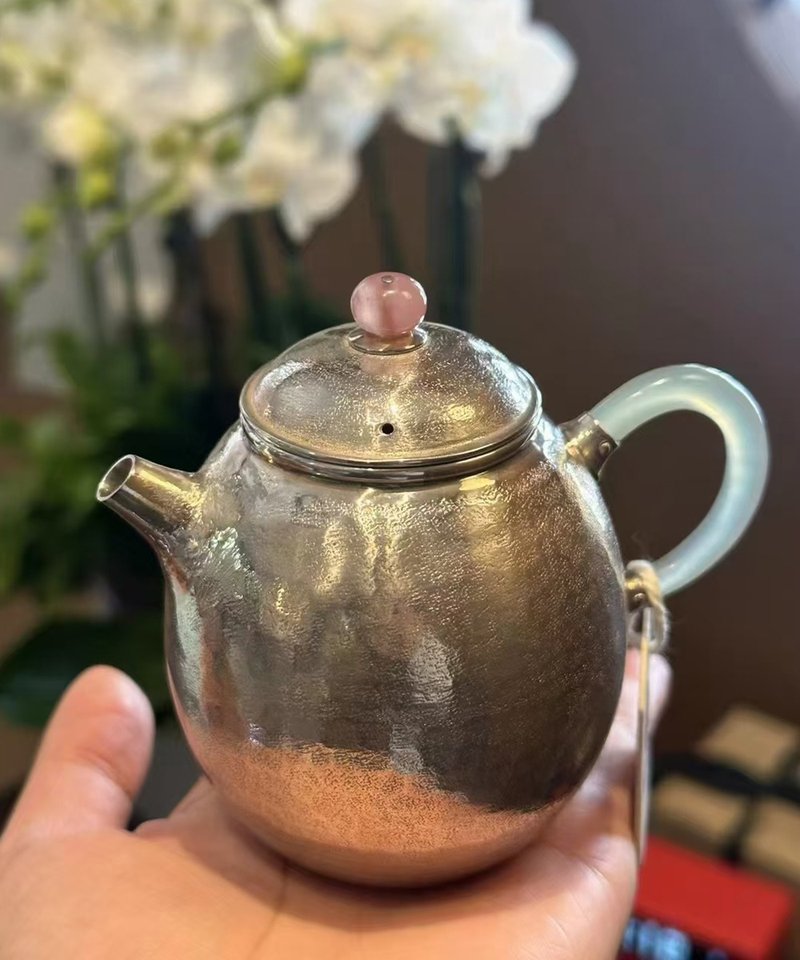 尚帧品 玉把明式龙蛋纯银壶  纯银9999纯手作 纯银泡茶壶 180cc - 茶具/茶杯 - 纯银 