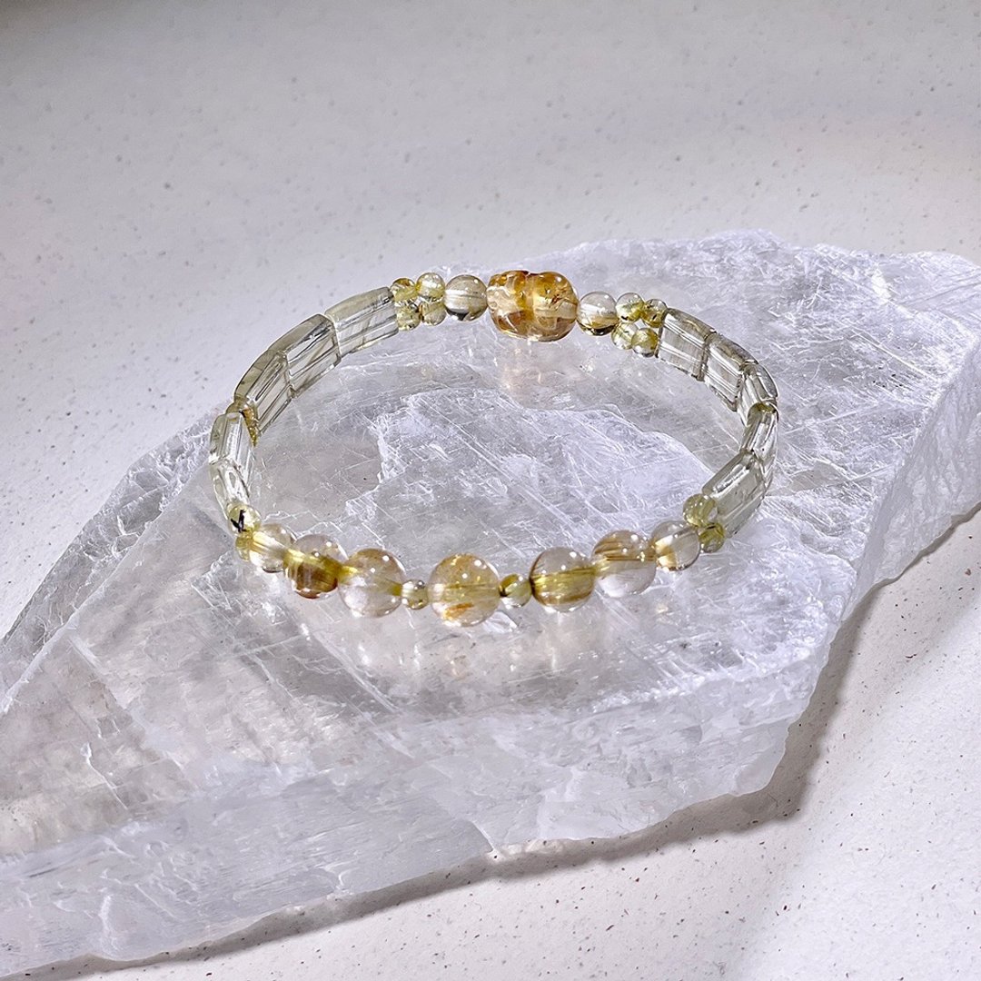 黄金陨石 |利比亚黄金陨石|黄水晶|钛晶 |水晶手链 A35 - 手链/手环 - 水晶 黄色