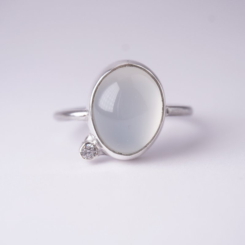 【Gem 系列】#a494 玉髓小钻戒指 (9 号) /925 银/ 手工银饰 - 戒指 - 银 银色