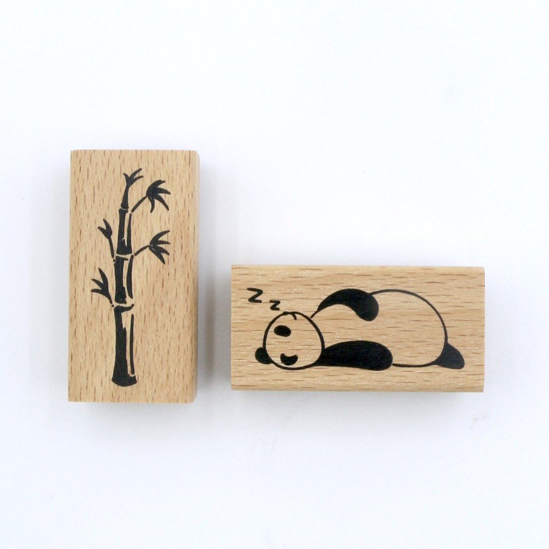 Panda Mood 熊猫不愁 竹子下睡觉 日本制手帐橡胶印章 - 印章/印台 - 木头 咖啡色