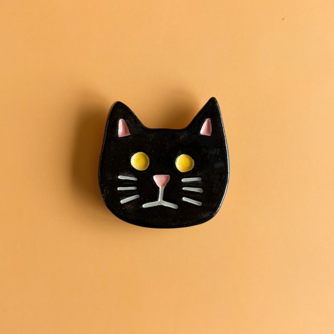 陶瓷猫磁铁 - 冰箱贴/磁贴 - 陶 黑色