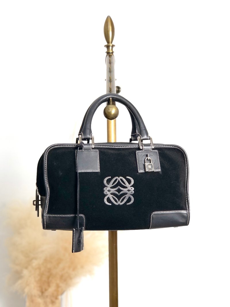 【 日本直送 名牌中古包 】LOEWE 罗威 手提包 黑色 Amazona 28 麂皮 迷你波士顿包 vintage 古董 cbreh6 - 手提包/手提袋 - 真皮 黑色