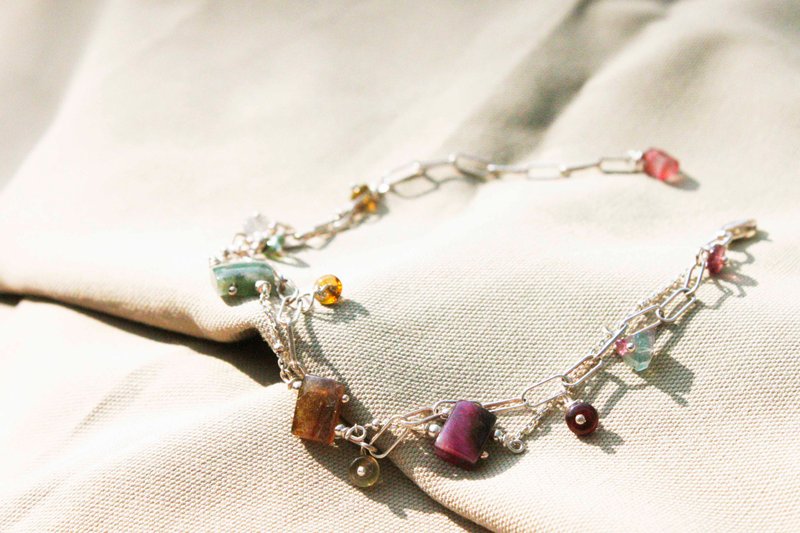 //可预订相似款//喜悦的形状 |体验塑造 // 多色碧玺宝石原矿纯银 - 手链/手环 - 宝石 银色