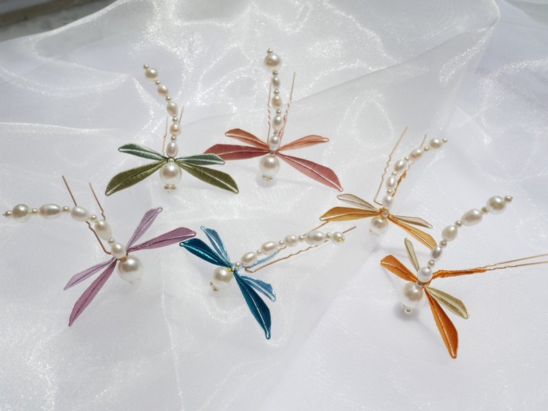 蜻蜓发钗 渐变色 缠花旗袍配饰发饰发钗古风汉服小清新 可定制改 - 发饰 - 绣线 