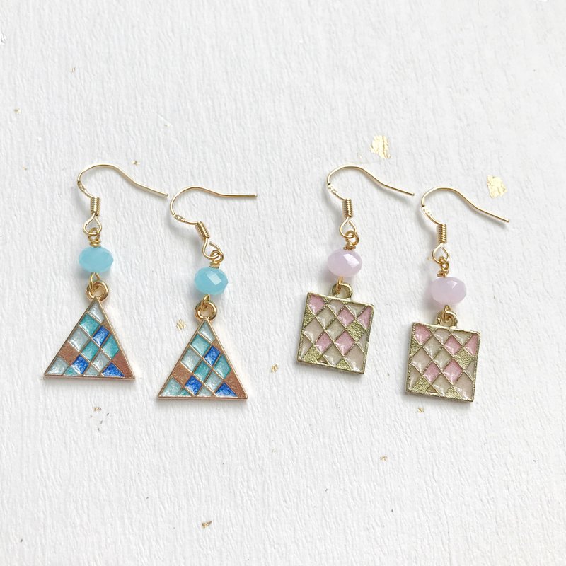 红方蓝角 垂坠耳环 可改耳夹 - 耳环/耳夹 - 铝合金 蓝色