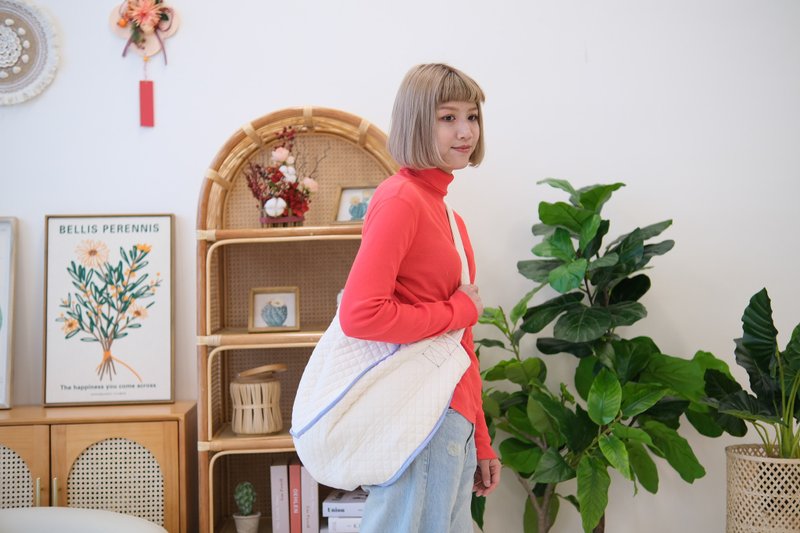 白色夹棉斜孭袋 - 侧背包/斜挎包 - 棉．麻 