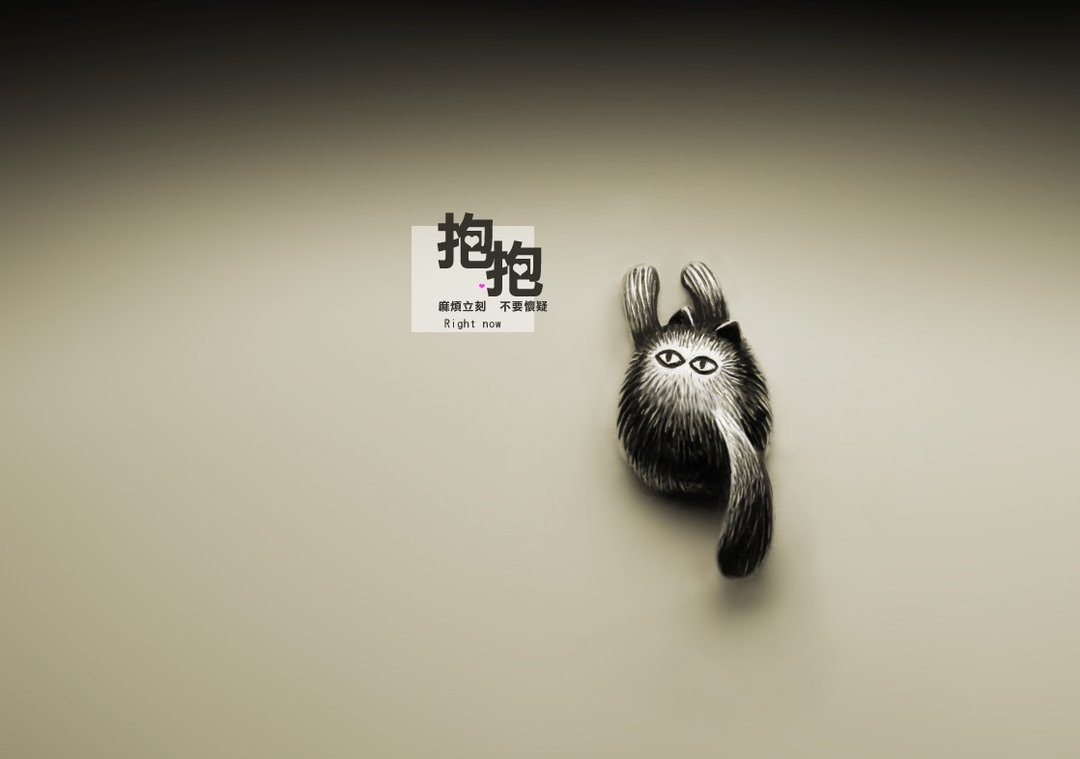 胖猫抱抱耳环 - 耳环/耳夹 - 其他材质 银色