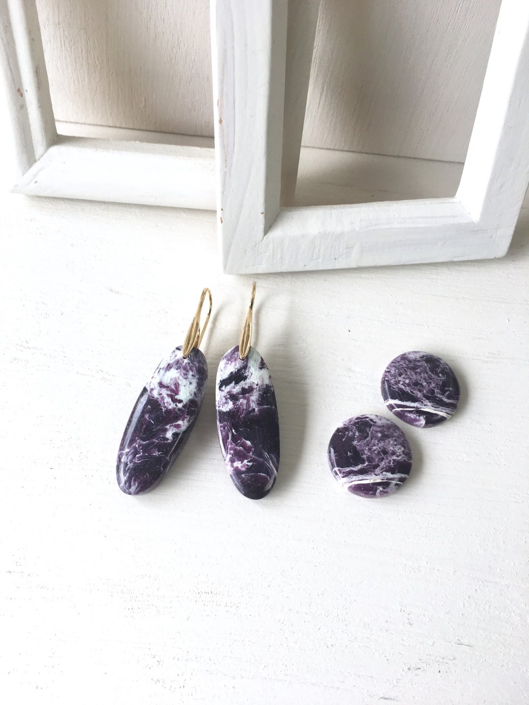 Purpurite earring - 耳环/耳夹 - 半宝石 紫色