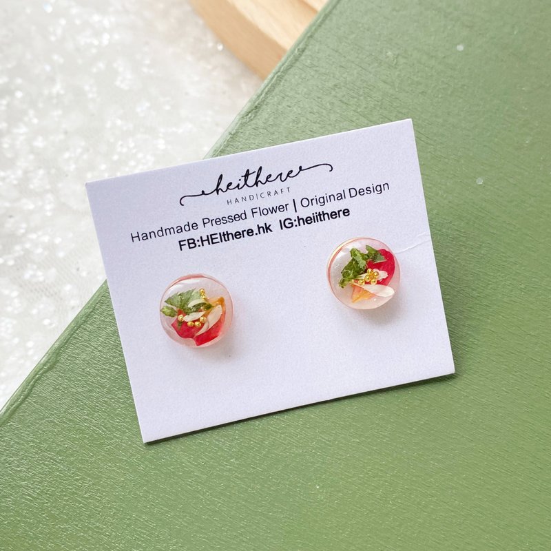 Roses are Roses 押花耳环 - 小圓形 耳针/耳夹 925 抗敏感 - 耳环/耳夹 - 颜料 多色