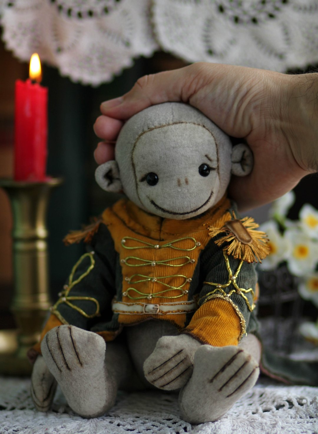 Handmade Collectible Teddy Bear OOAK Vintage Victorian Style toy gift monkey - 玩偶/公仔 - 其他材质 多色