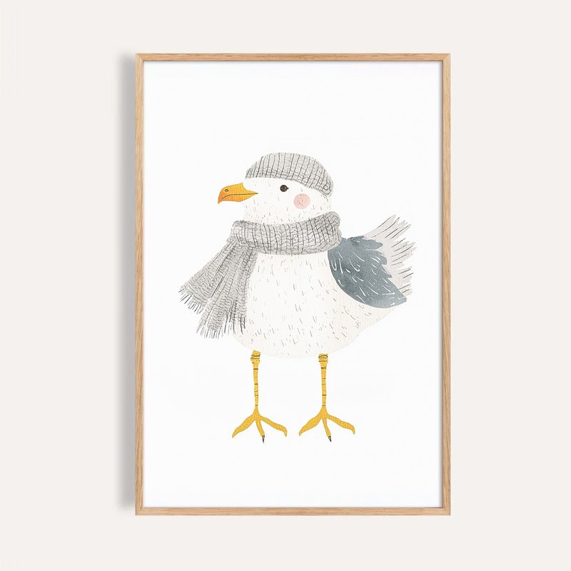 围巾海鸥的冬日散步 Seagull in Knit Scarf / 童话系列动物插画 - 海报/装饰画/版画 - 纸 