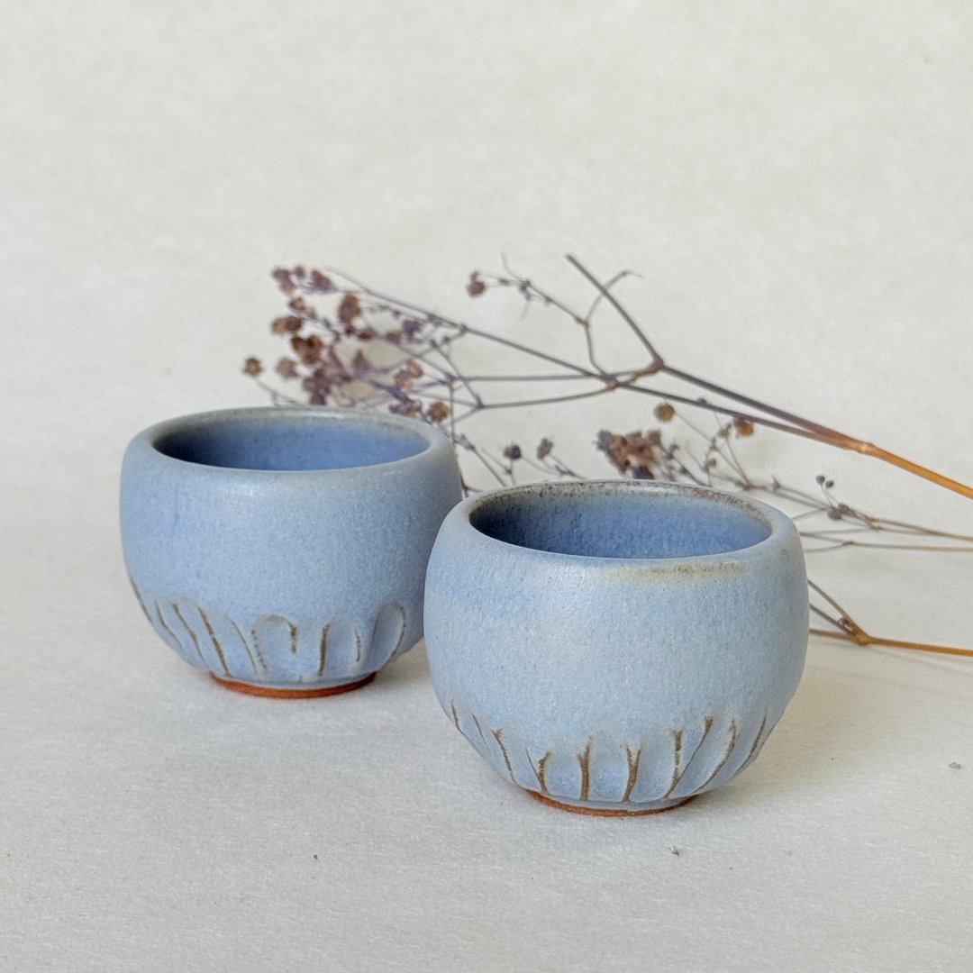 柔光莫兰迪。手工小茶杯 茶杯 お汤吞 茶具 陶艺茶器 母亲节礼物 - 茶具/茶杯 - 陶 蓝色