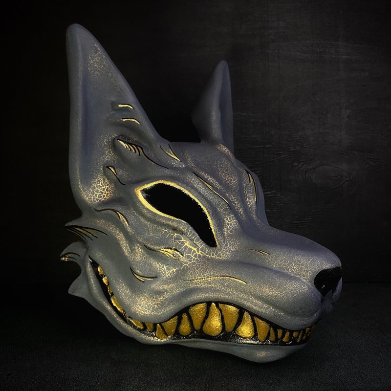 黑金狐面具、日本狐狸面具、狐面具、狐面角色扮演 - 口罩 - 树脂 黑色