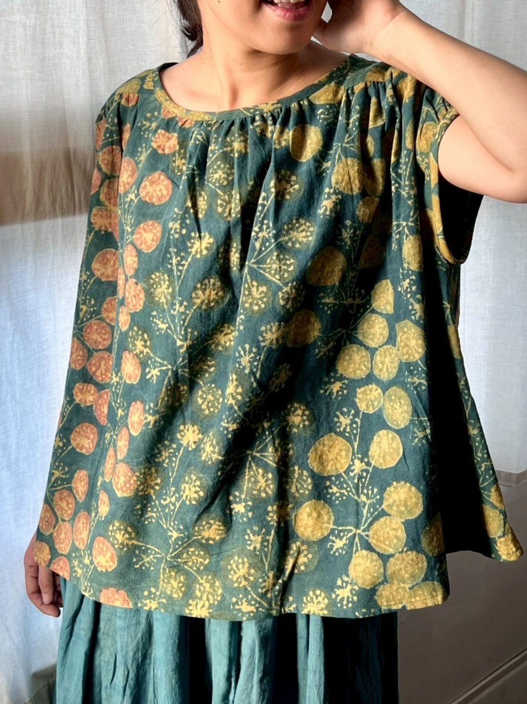 khadi 圆袖衬衫 B046 月花草 flower - 女装上衣 - 棉．麻 