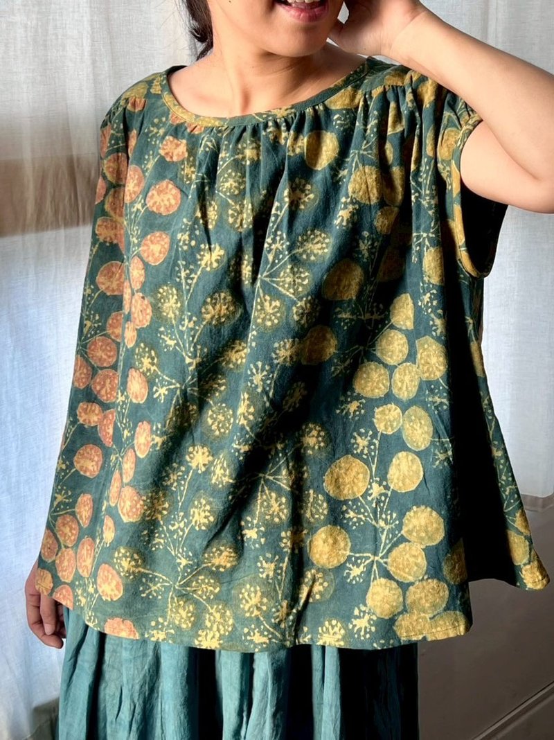 khadi 圆袖衬衫 B046 月花草 flower - 女装上衣 - 棉．麻 