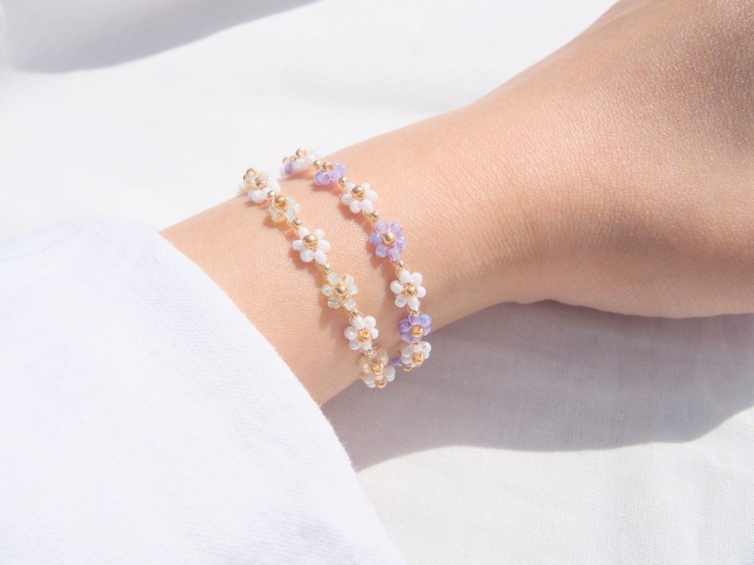 [set] Beads bracelet magnet detachable pearl yellow and pearl purple - 手链/手环 - 其他材质 紫色