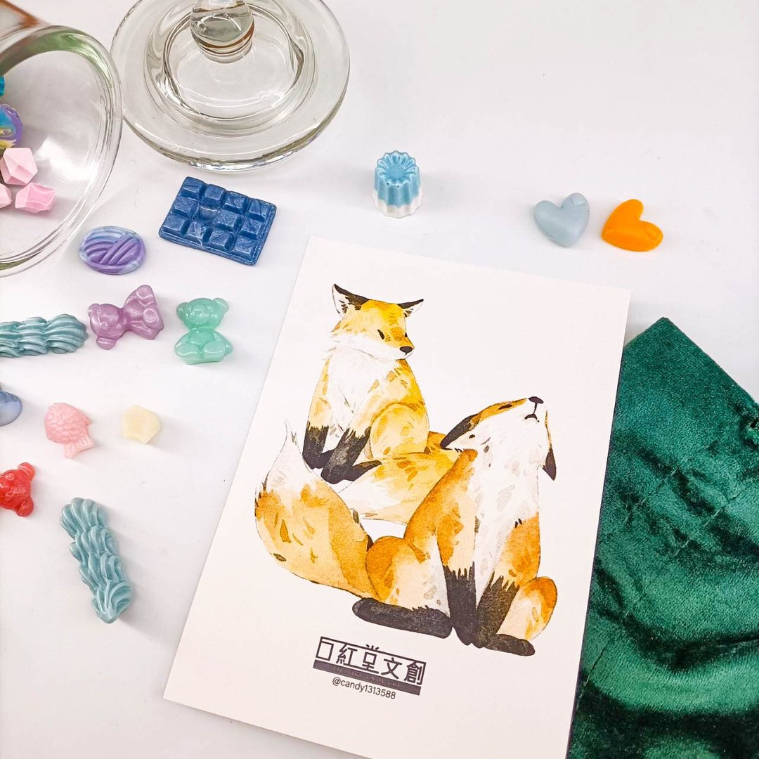 KR474_口紅堂明信片_紅狐4_candy1313588 postcard - 卡片/明信片 - 纸 多色