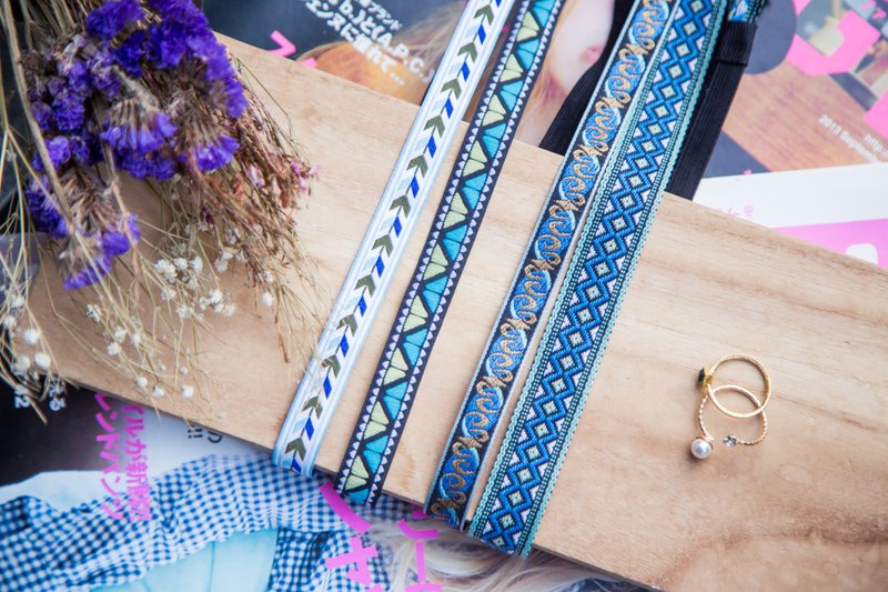 蓝色不忧郁 / 蓝 图腾 / 织带 发带 发箍 - 发带/发箍 - 棉．麻 