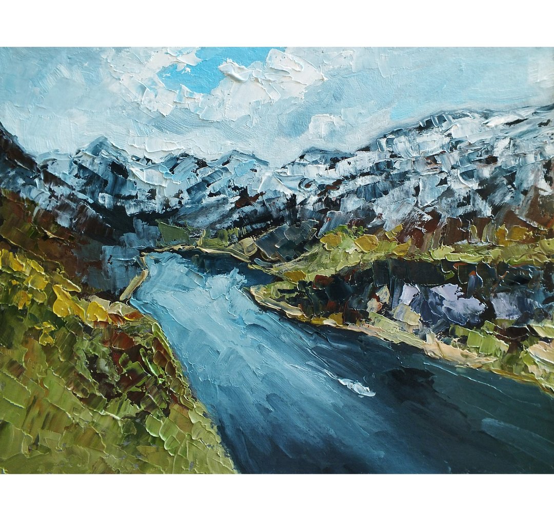 Norway Painting Original Oil Art Moutain Landscape Small Wall Art Impressionismm - 海报/装饰画/版画 - 其他材质 绿色
