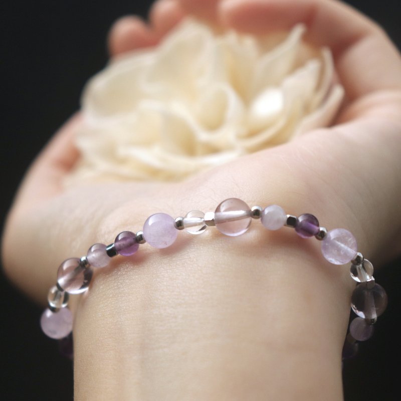 薰衣草紫水晶-白水晶-招财-开运-疗愈-水晶手链 - 手链/手环 - 水晶 紫色