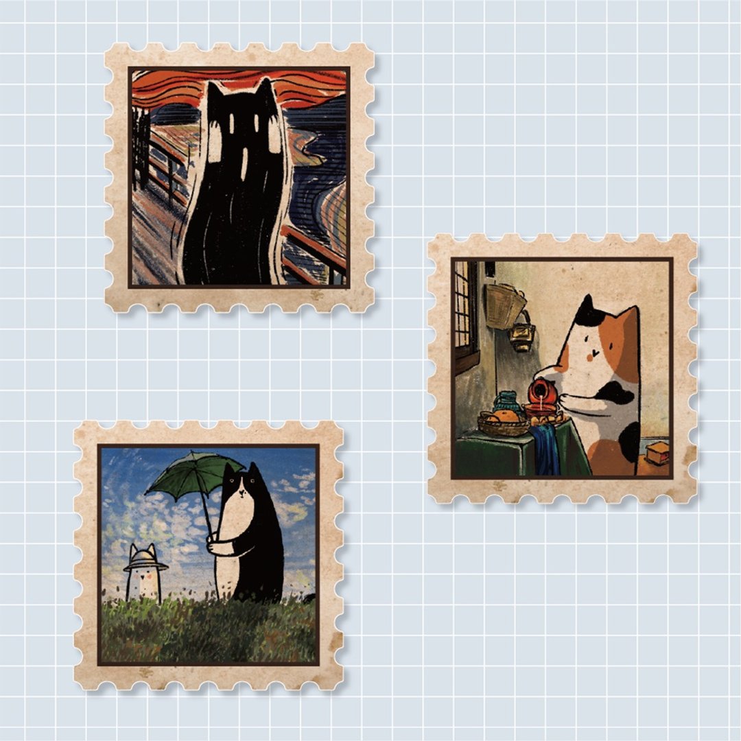 【MiKaLa】名画喵邮票压克力磁铁 第一弹 - 冰箱贴/磁贴 - 压克力 多色